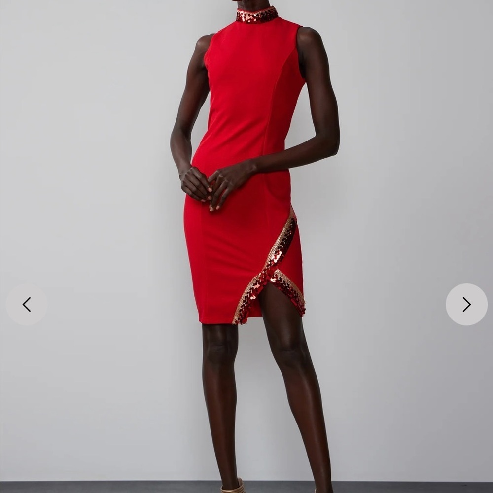 Sleeveless Sequin Trim Dress - Picture 2 of 5